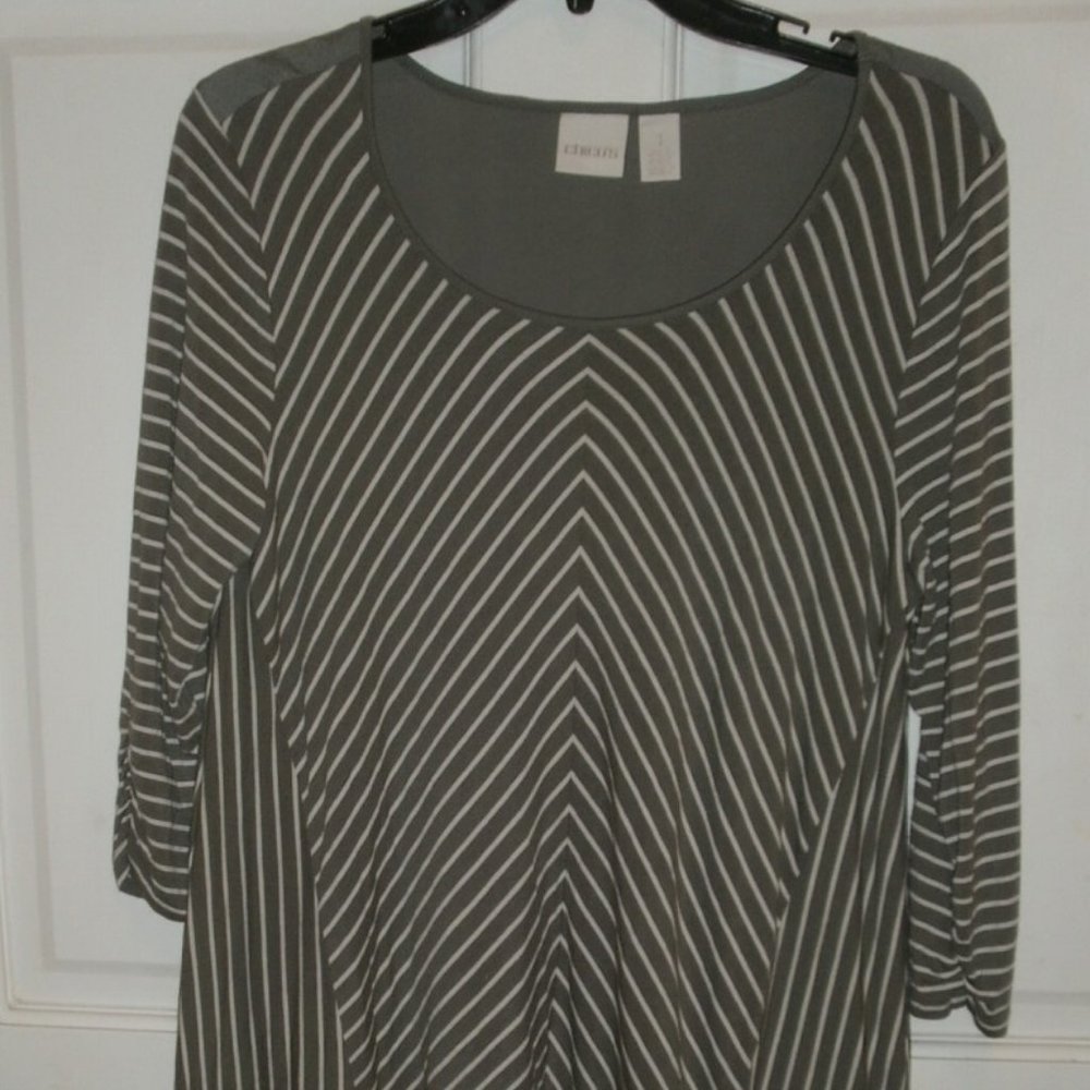 Chico's Scoop Neck Gray Stripe Knit TOP